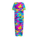 Neon Camouflage Print Short Sleeve Long Nightdress