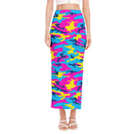 Neon Camouflage Print Side Slit Maxi Skirt