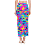 Neon Camouflage Print Side Slit Maxi Skirt