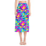 Neon Camouflage Print Side Slit Midi Skirt