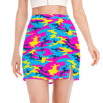 Neon Camouflage Print Side Slit Mini Skirt