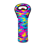 Neon Camouflage Print Single Neoprene Wine Tote