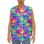 Neon Camouflage Print Sleeveless Baseball Jersey