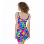 Neon Camouflage Print Sleeveless Bodycon Dress
