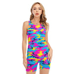 Neon Camouflage Print Sleeveless One Piece Swimsuit