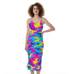 Neon Camouflage Print Slim Fit Midi Cami Dress