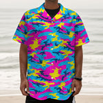 Neon Camouflage Print Textured Short Sleeve Shirt