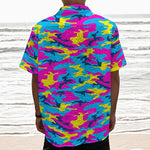 Neon Camouflage Print Textured Short Sleeve Shirt