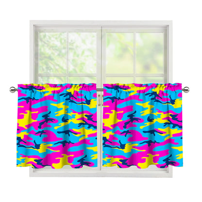 Neon Camouflage Print Tier Curtains