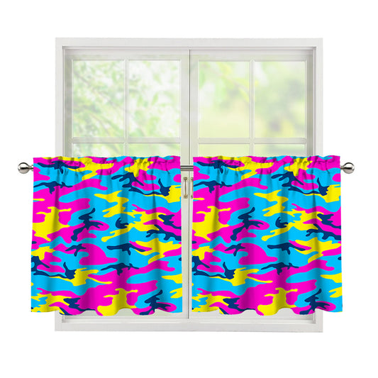 Neon Camouflage Print Tier Curtains