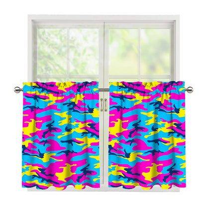 Neon Camouflage Print Tier Curtains