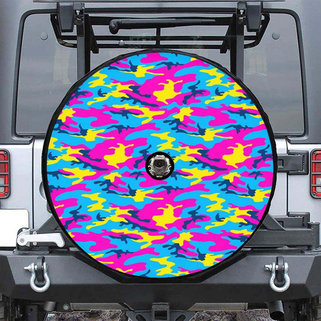 Neon Camouflage Print Tire Cover With Camera Hole