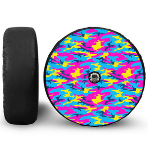 Neon Camouflage Print Tire Cover With Camera Hole