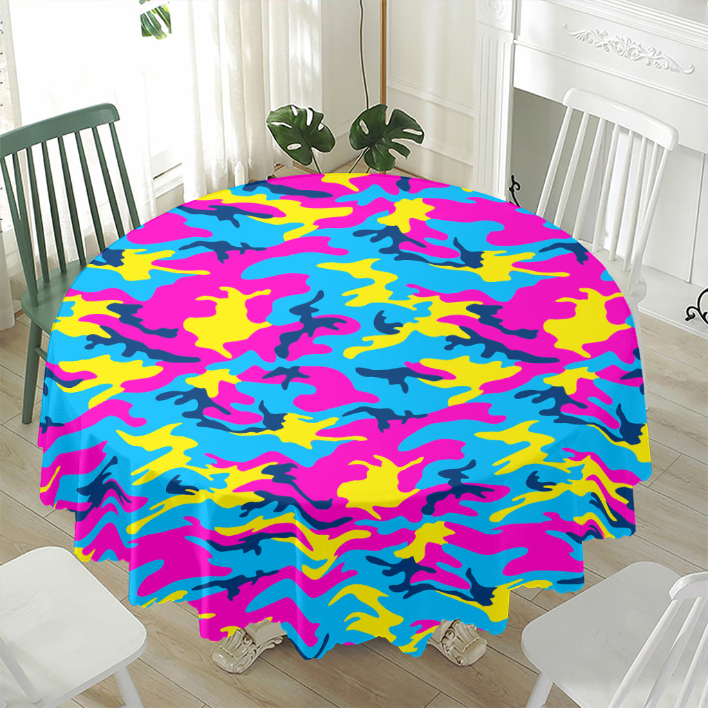 Neon Camouflage Print Waterproof Round Tablecloth