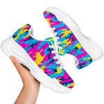 Neon Camouflage Print White Chunky Shoes
