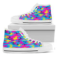 Neon Camouflage Print White High Top Sneakers