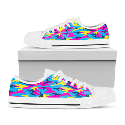 Neon Camouflage Print White Low Top Sneakers
