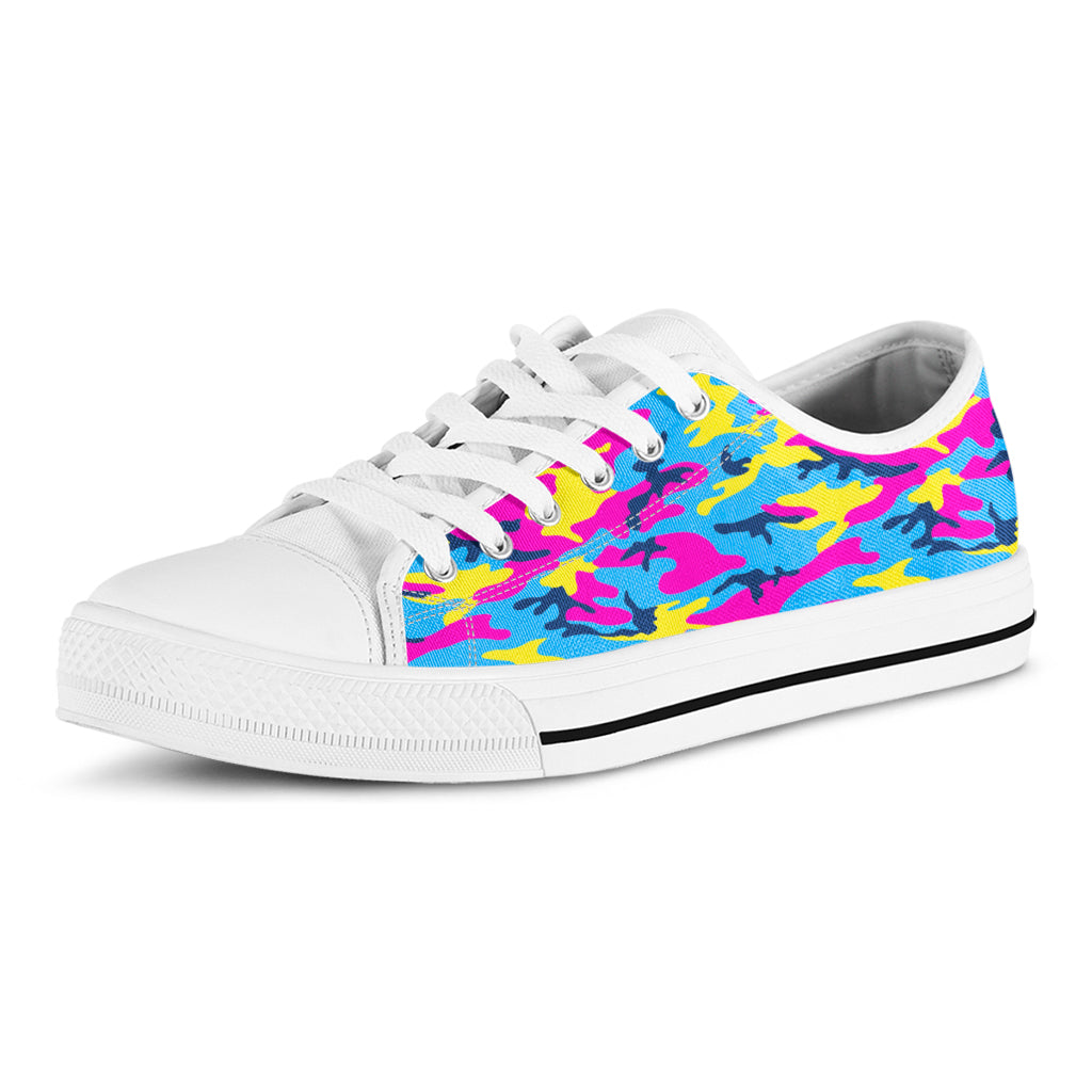 Neon Camouflage Print White Low Top Sneakers