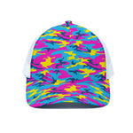 Neon Camouflage Print White Mesh Trucker Cap