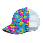 Neon Camouflage Print White Mesh Trucker Cap