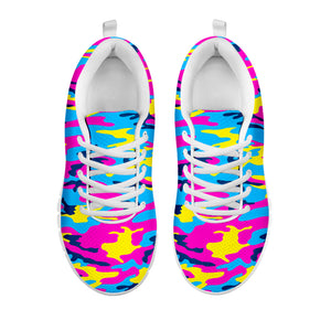 Neon Camouflage Print White Running Shoes