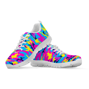 Neon Camouflage Print White Running Shoes