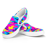 Neon Camouflage Print White Slip On Sneakers