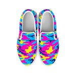 Neon Camouflage Print White Slip On Sneakers