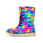 Neon Camouflage Print Winter Boots