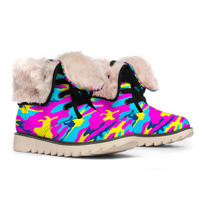 Neon Camouflage Print Winter Boots