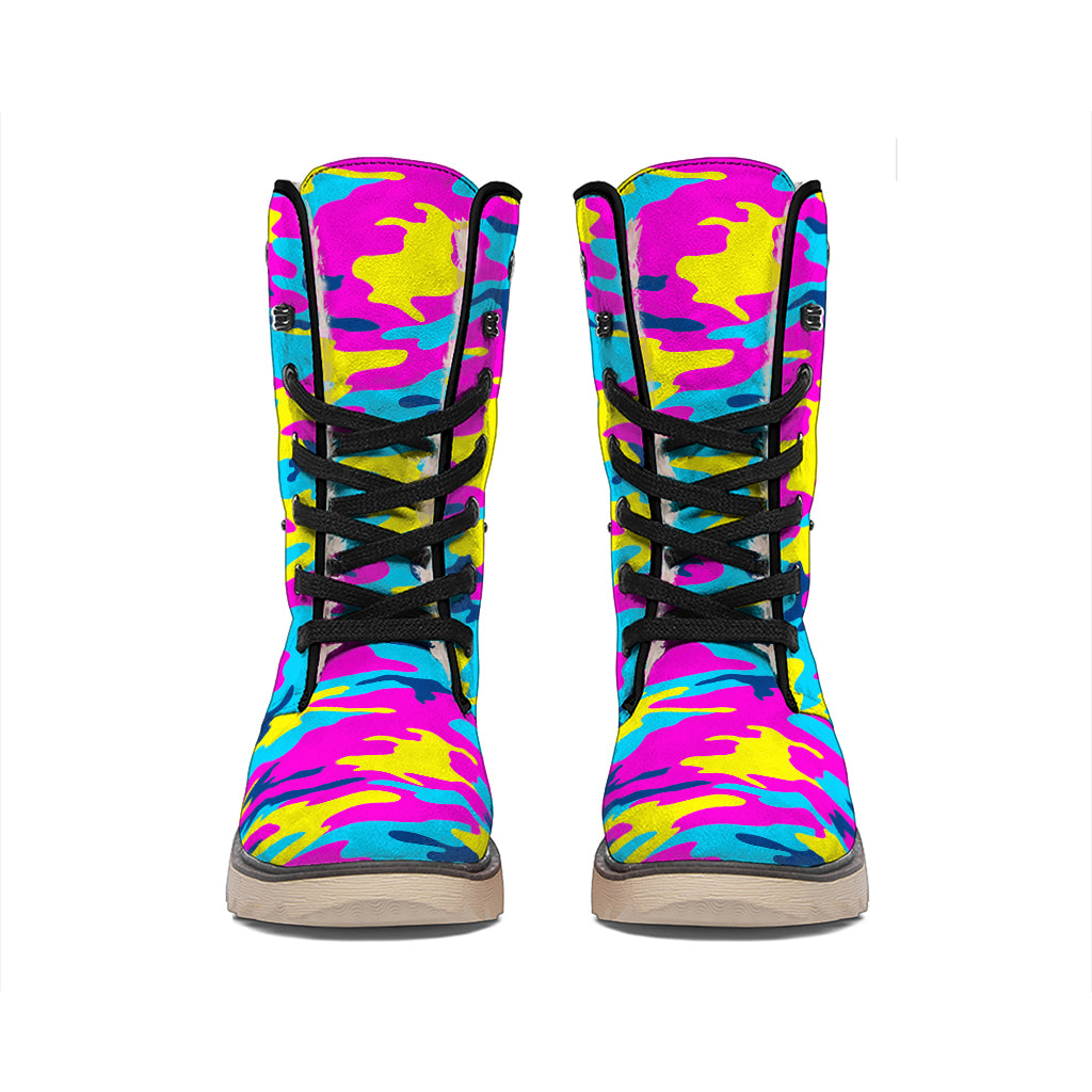 Neon Camouflage Print Winter Boots