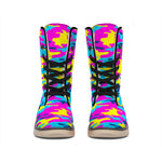 Neon Camouflage Print Winter Boots