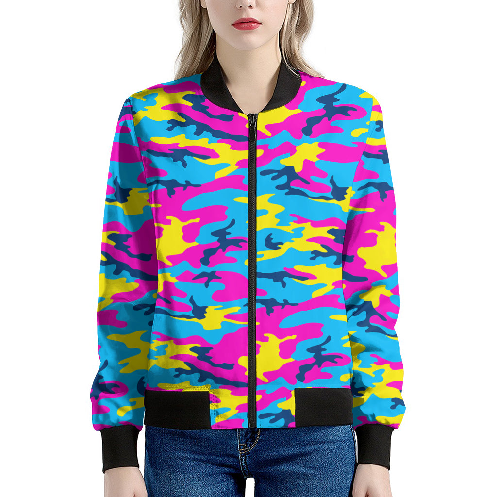 Neon Camouflage Print Women's Bomber Jacket