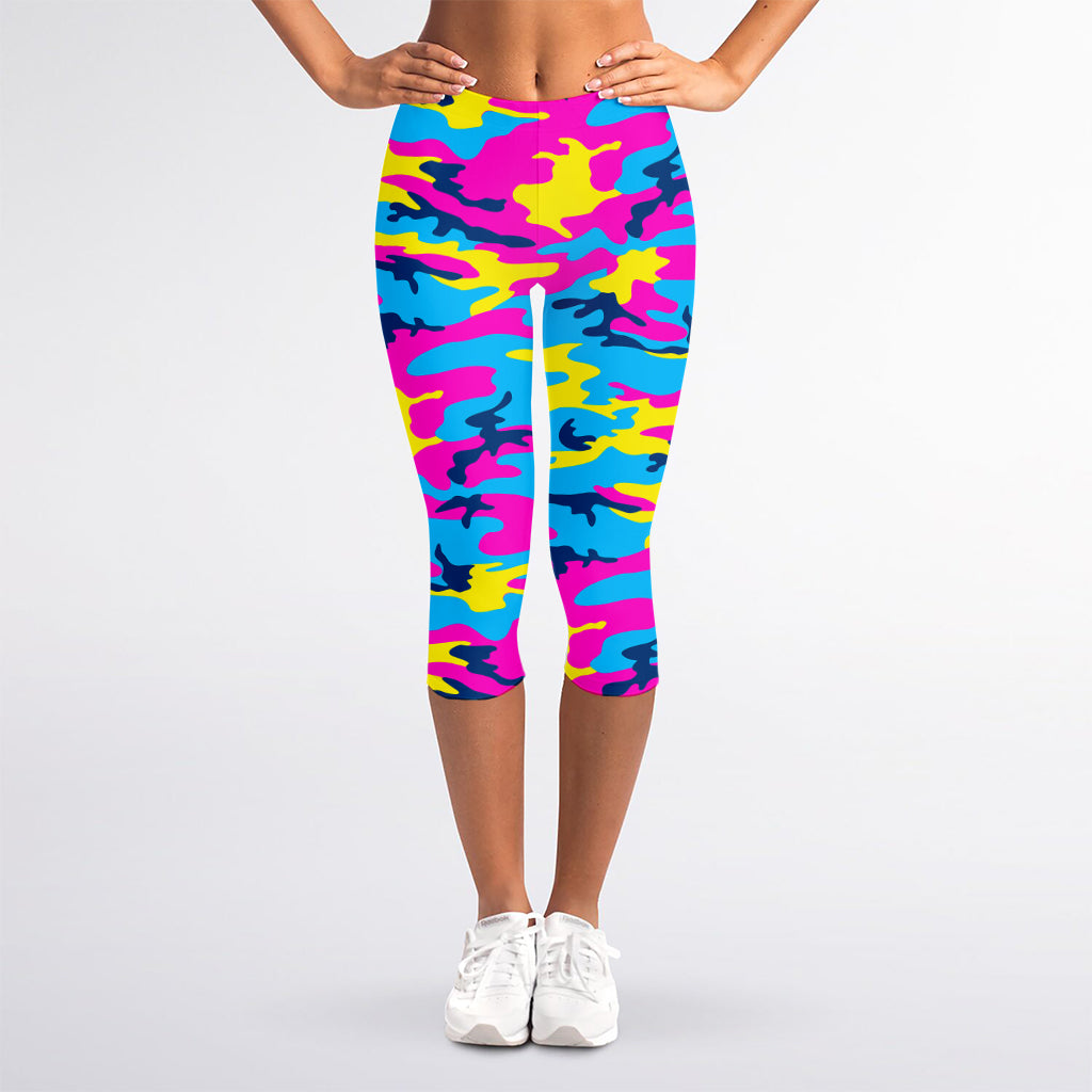 Neon Camouflage Print Women's Capri Leggings