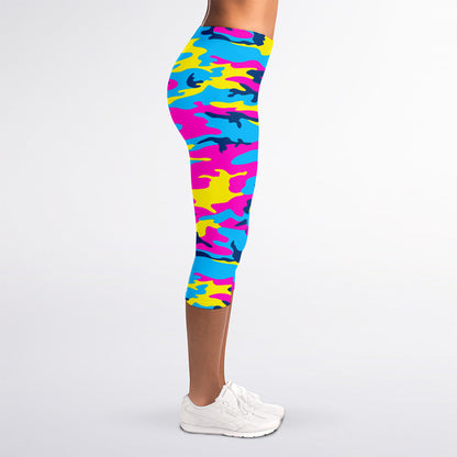 Neon Camouflage Print Women's Capri Leggings