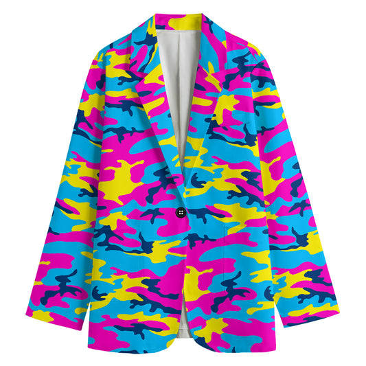 Neon Camouflage Print Women's Cotton Blazer