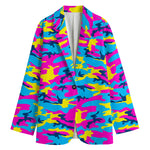 Neon Camouflage Print Women's Cotton Blazer