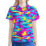 Neon Camouflage Print Women's Polo Shirt