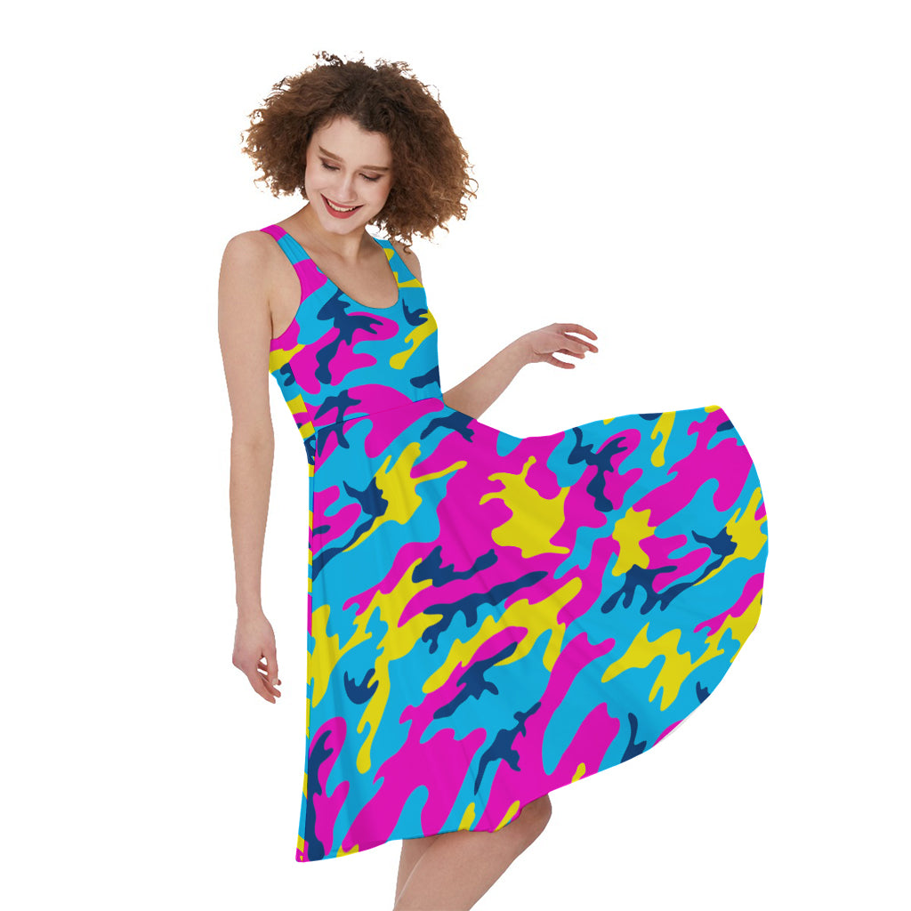 Neon Camouflage Print Women's Sleeveless Dress