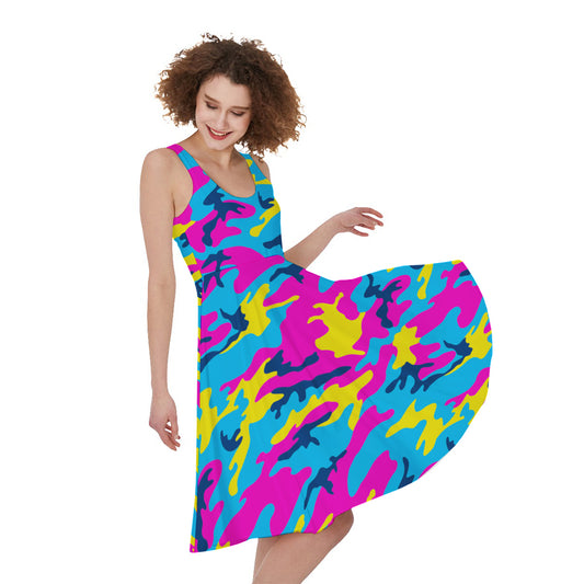 Neon Camouflage Print Women's Sleeveless Dress