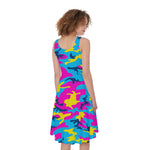 Neon Camouflage Print Women's Sleeveless Dress