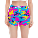 Neon Camouflage Print Women's Split Running Shorts
