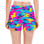 Neon Camouflage Print Women's Split Running Shorts