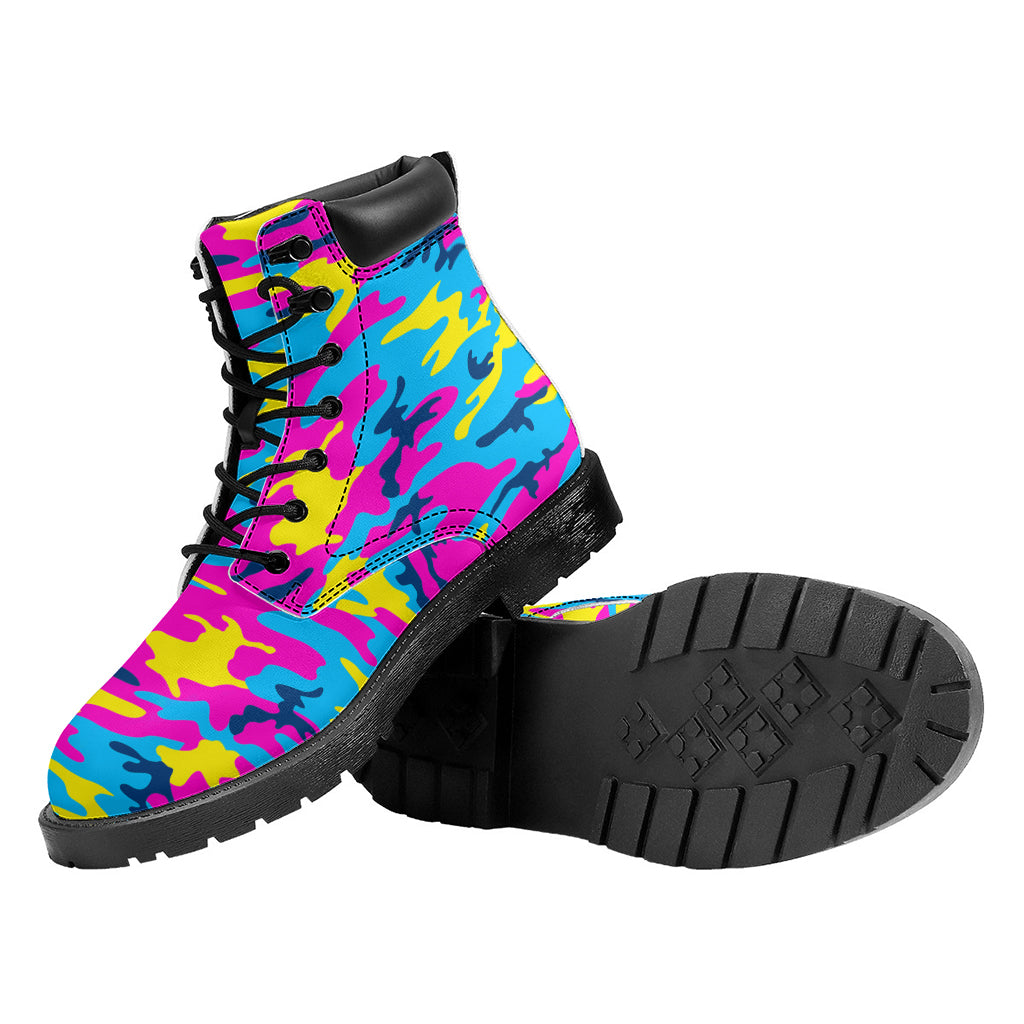 Neon Camouflage Print Work Boots