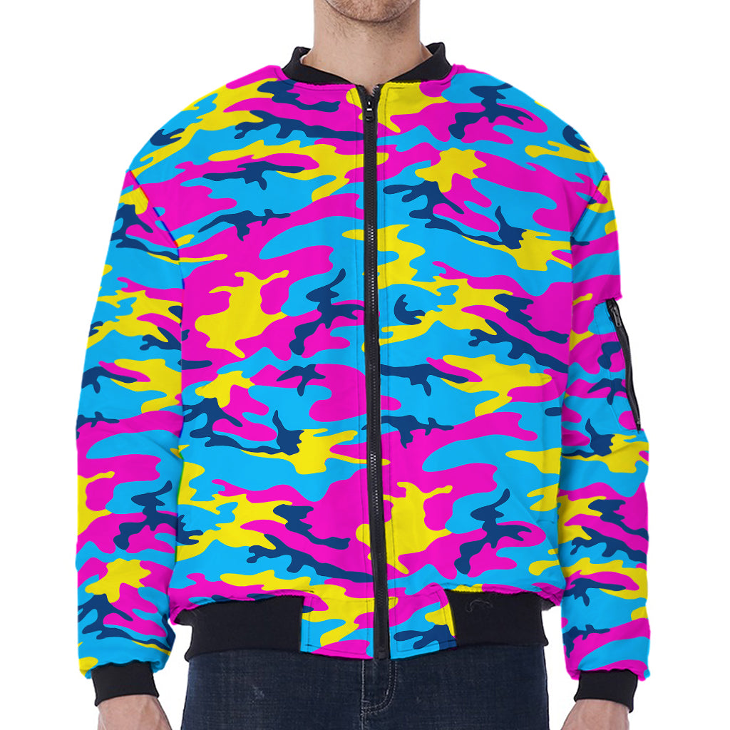 Neon Camouflage Print Zip Sleeve Bomber Jacket