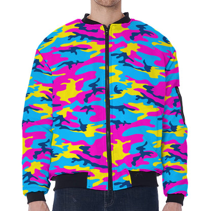 Neon Camouflage Print Zip Sleeve Bomber Jacket