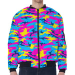 Neon Camouflage Print Zip Sleeve Bomber Jacket