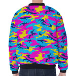 Neon Camouflage Print Zip Sleeve Bomber Jacket