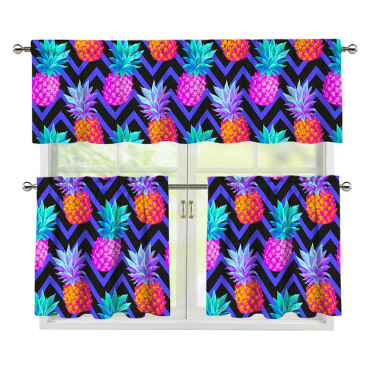 Neon EDM Zig Zag Pineapple Pattern Print 3 Piece Kitchen Curtains