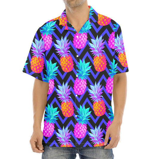 Neon EDM Zig Zag Pineapple Pattern Print Aloha Shirt